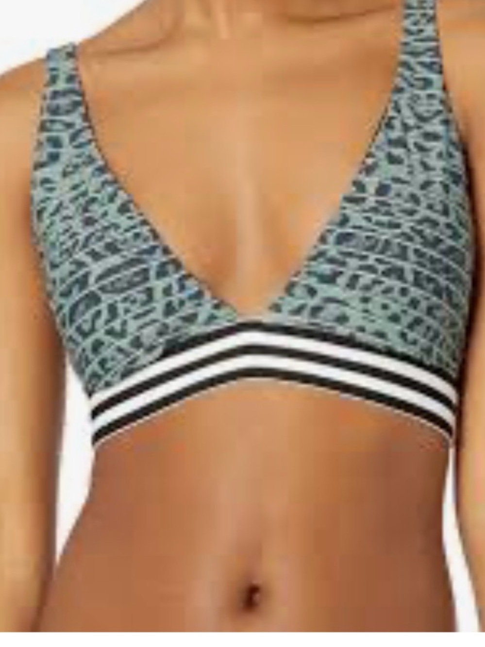 BCBGeneration Printed V‑Neck Sports Bralette in Teal and Black 0539